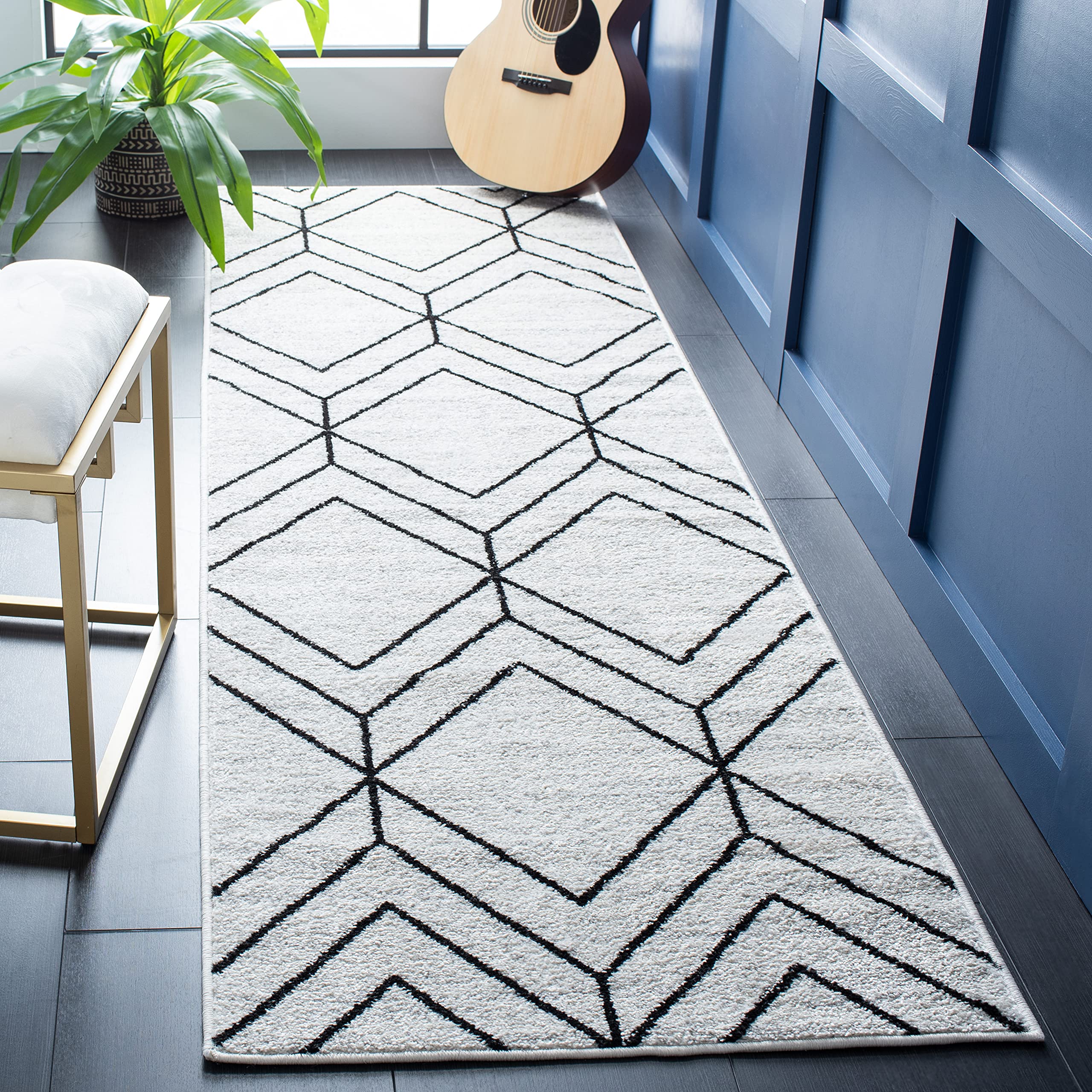 SAFAVIEH Adirondack Collection Runner Rug - 26 x 12, Ivory & Black, Modern Geometric Design, Non-Shedding & Easy Care, Ideal f