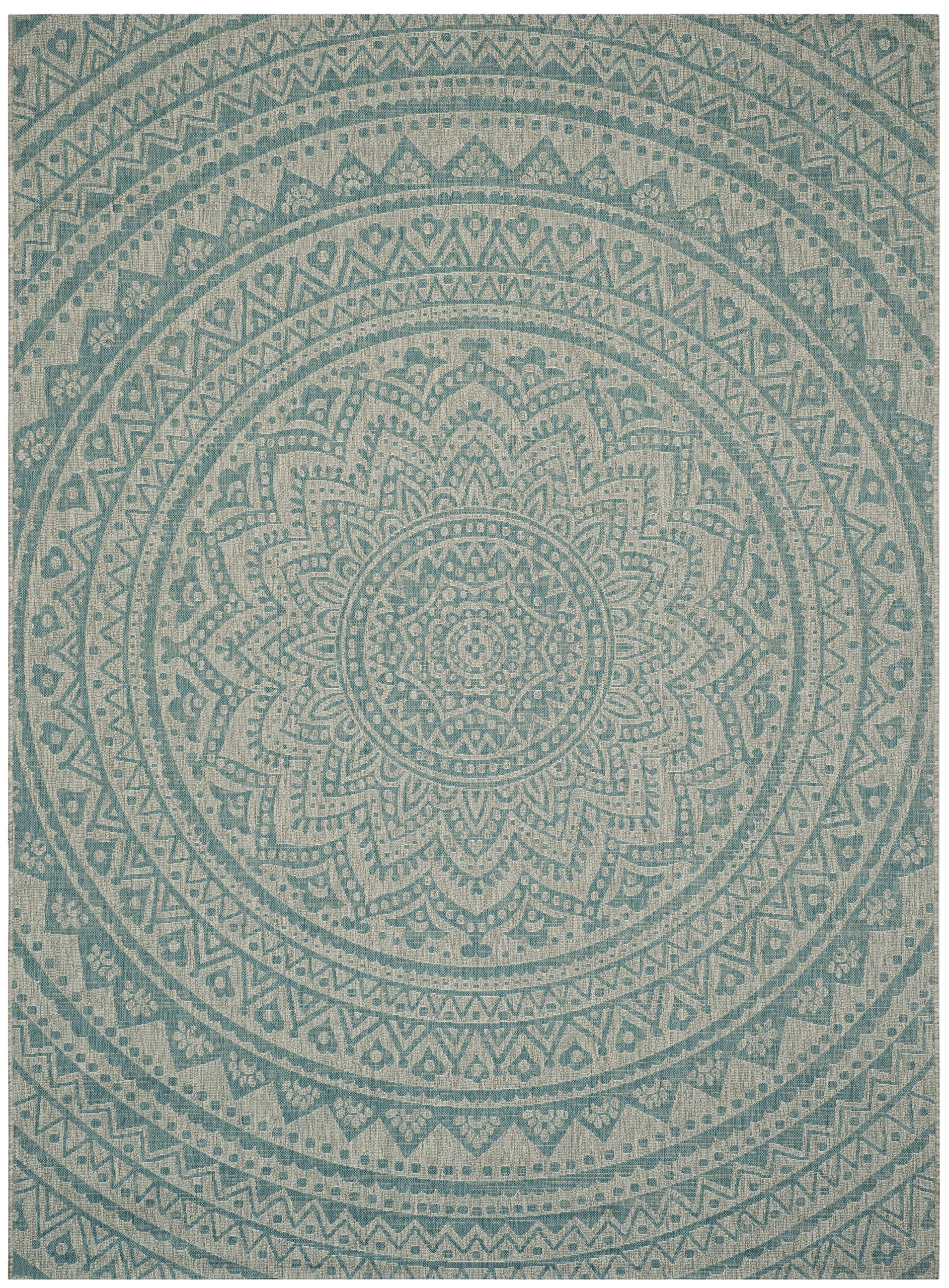 Safavieh Courtyard Collection 9' X 12' Light Grey / Aqua Cy8734 Indoor/ Outdoor Waterproof Easy Cleaning Patio Backyard Mudroom Area Rug