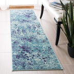 SAFAVIEH Madison Collection Runner Rug - 2'2'' x 14', Turquoise & Navy, Boho Abstract Distressed Design, Non-Shedding & Easy Car