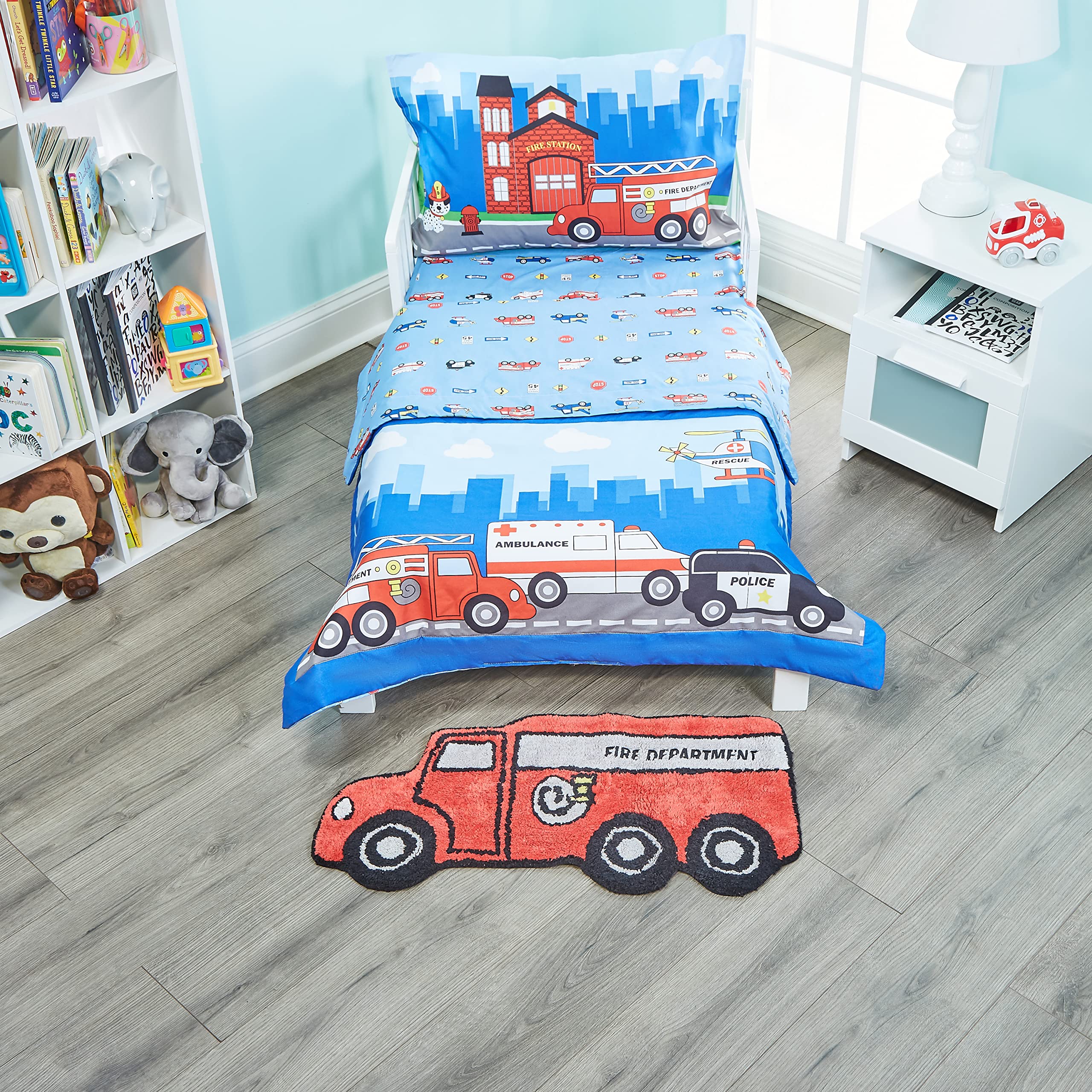 Hand Tufted Firetruck Bedroom Or Bathroom Rug - 15X30 In; 100% Cotton Kids Bathroom Mat; Decorative Kids Area Rug