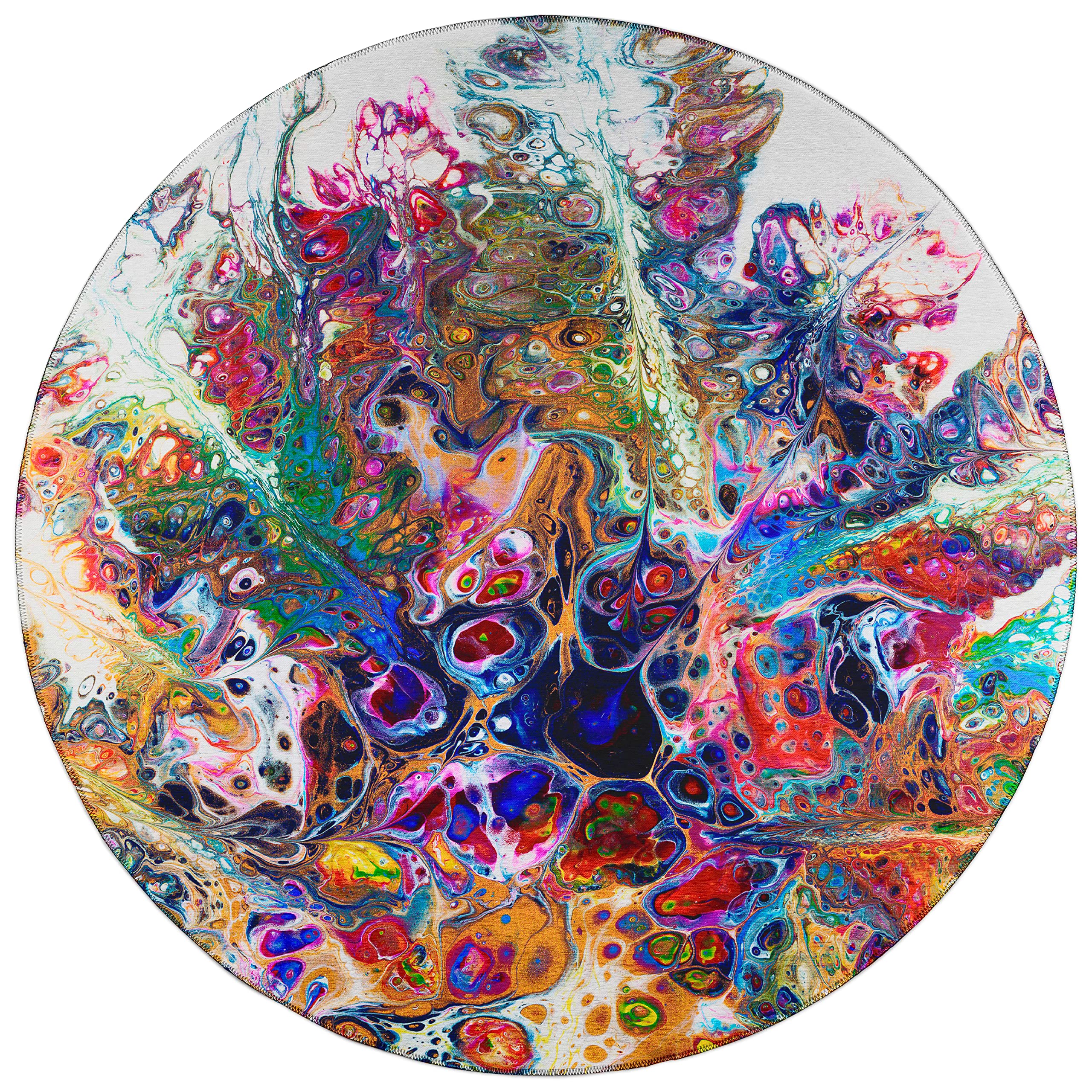 Addison Rugs Karina Akc31 Kaleidoscope 8' X 8' Indoor Outdoor Round Rug, Easy Clean, Machine Washable, Non Shedding, Bedroom, Entry, Living Room, Dining Room, Kitchen, Patio Rug