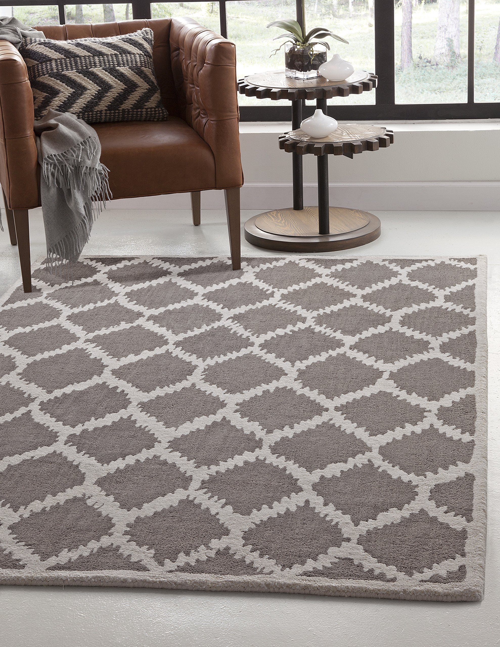 Si Area Rugs Lifestyle Hand Made Area Rug, 5 By 8-Feet, Grey/Ivory