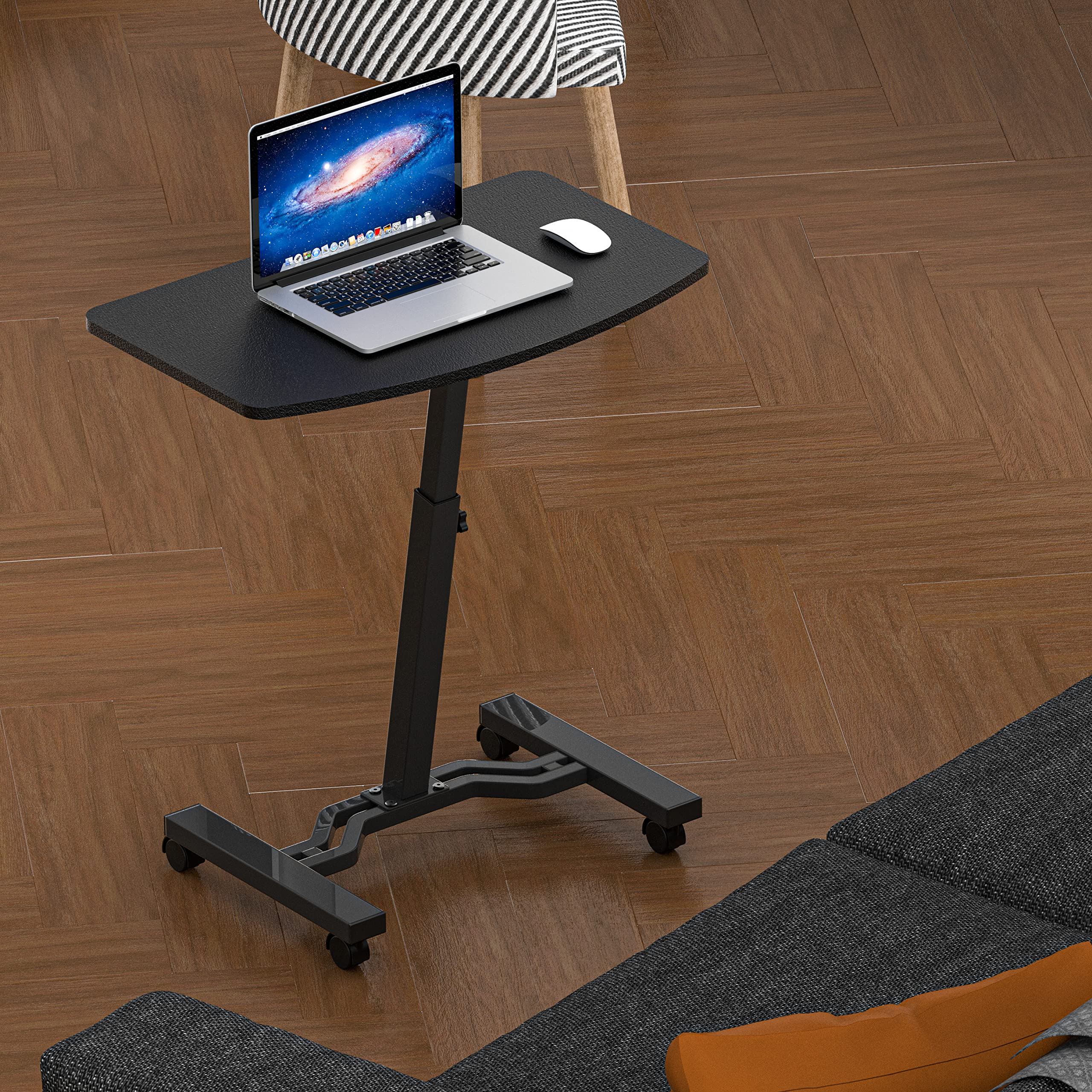 Shw Height Adjustable Mobile Laptop Stand Desk Rolling Cart, Height Adjustable From 28'' To 33'', Black