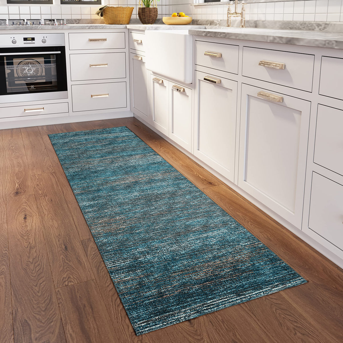 Addison Rugs Marston 2'3&quot; X 7'6&quot; Transitional Blue Indoor Outdoor Hallway Runner Rug, Stain Resistant Washable Carpet, Easy Clean, Non Shedding, Bedroom, Living Room, Dining Room, Kitchen Rug