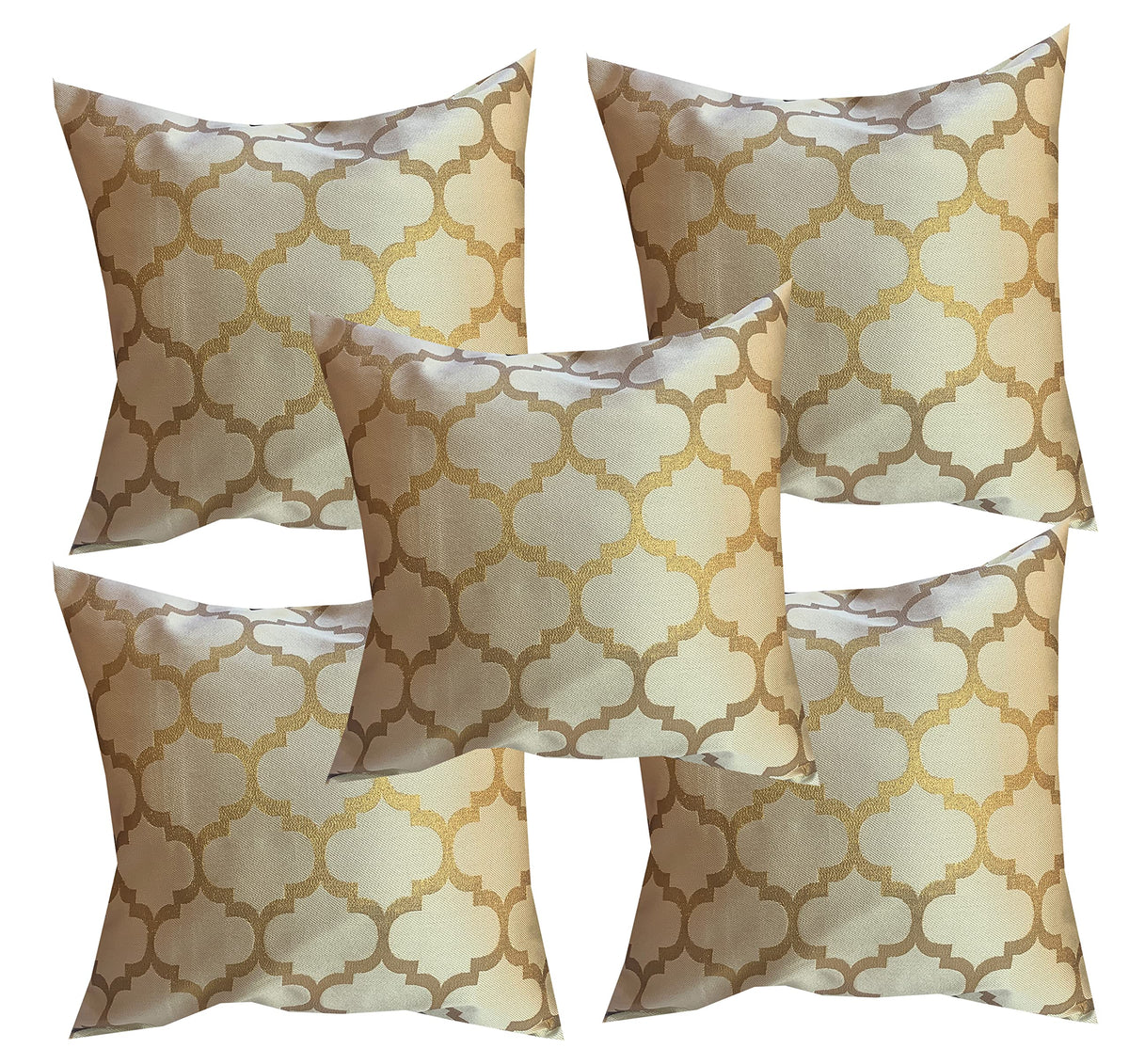 Pink Parrot Dopian Silk Multicolour Throw Pillow Covers/Cushion Covers (16X16 Inches)  Set Of 5Beige