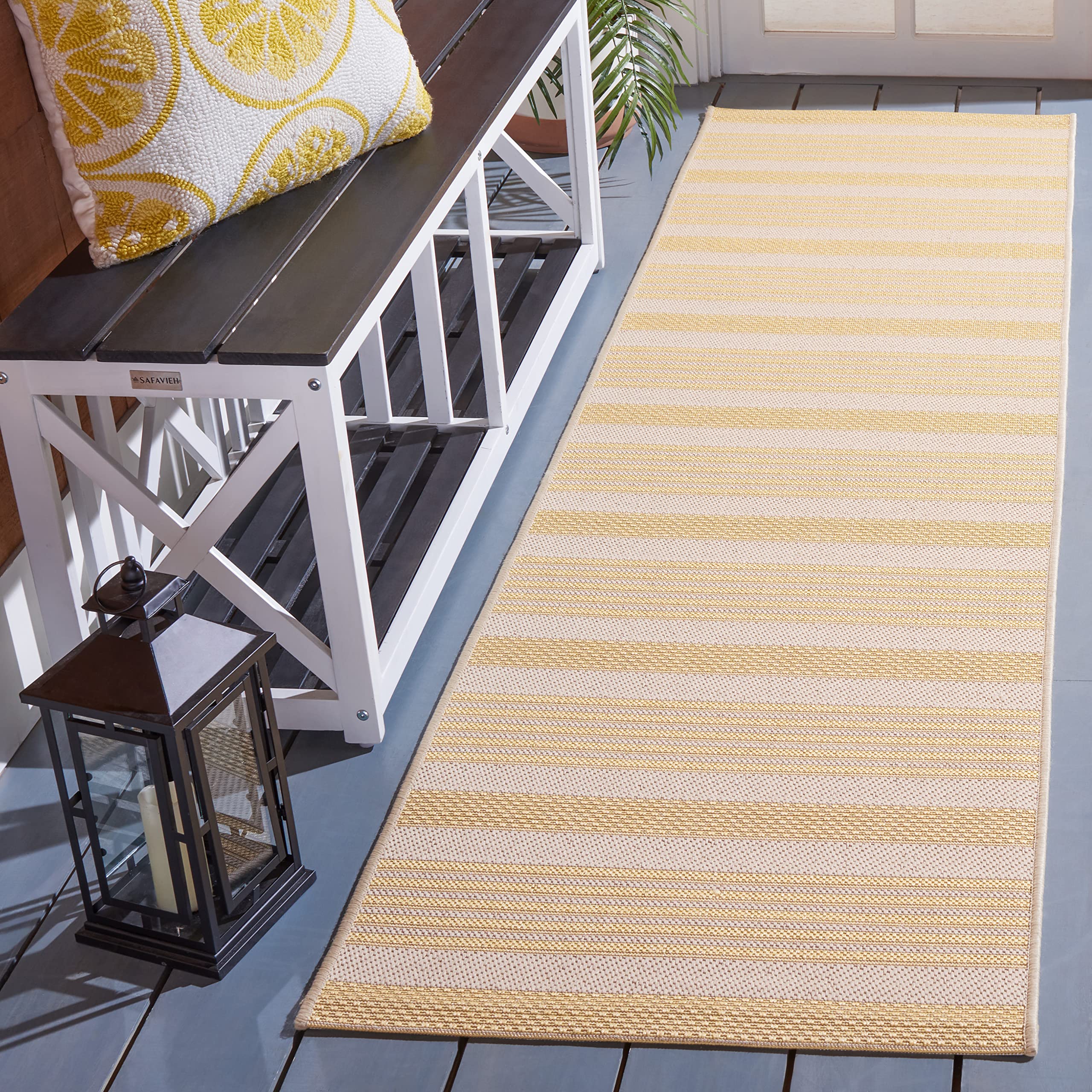 Safavieh Courtyard Collection 2'3'' X 8' Gold/Beige Cy6062 Stripe Indoor/ Outside Waterproof Easy Cleansingpatio Backyard Mudroo