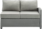 Crosley Furniture Bradenton Outdoor Sectional Right Side Loveseat, 2-Person Wicker Patio Couch For Deck, Gray With Gray Cushions