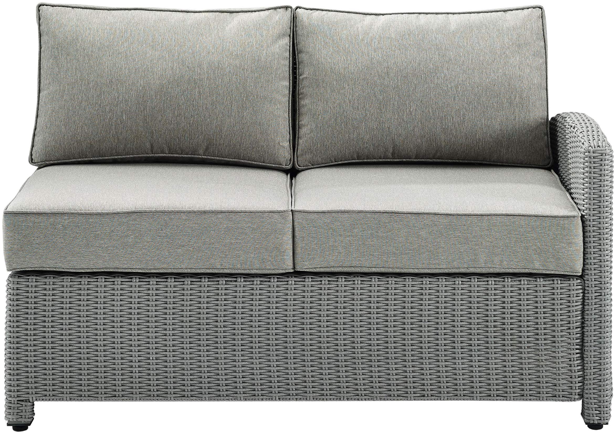 Crosley Furniture Bradenton Outdoor Sectional Right Side Loveseat, 2-Person Wicker Patio Couch For Deck, Gray With Gray Cushions