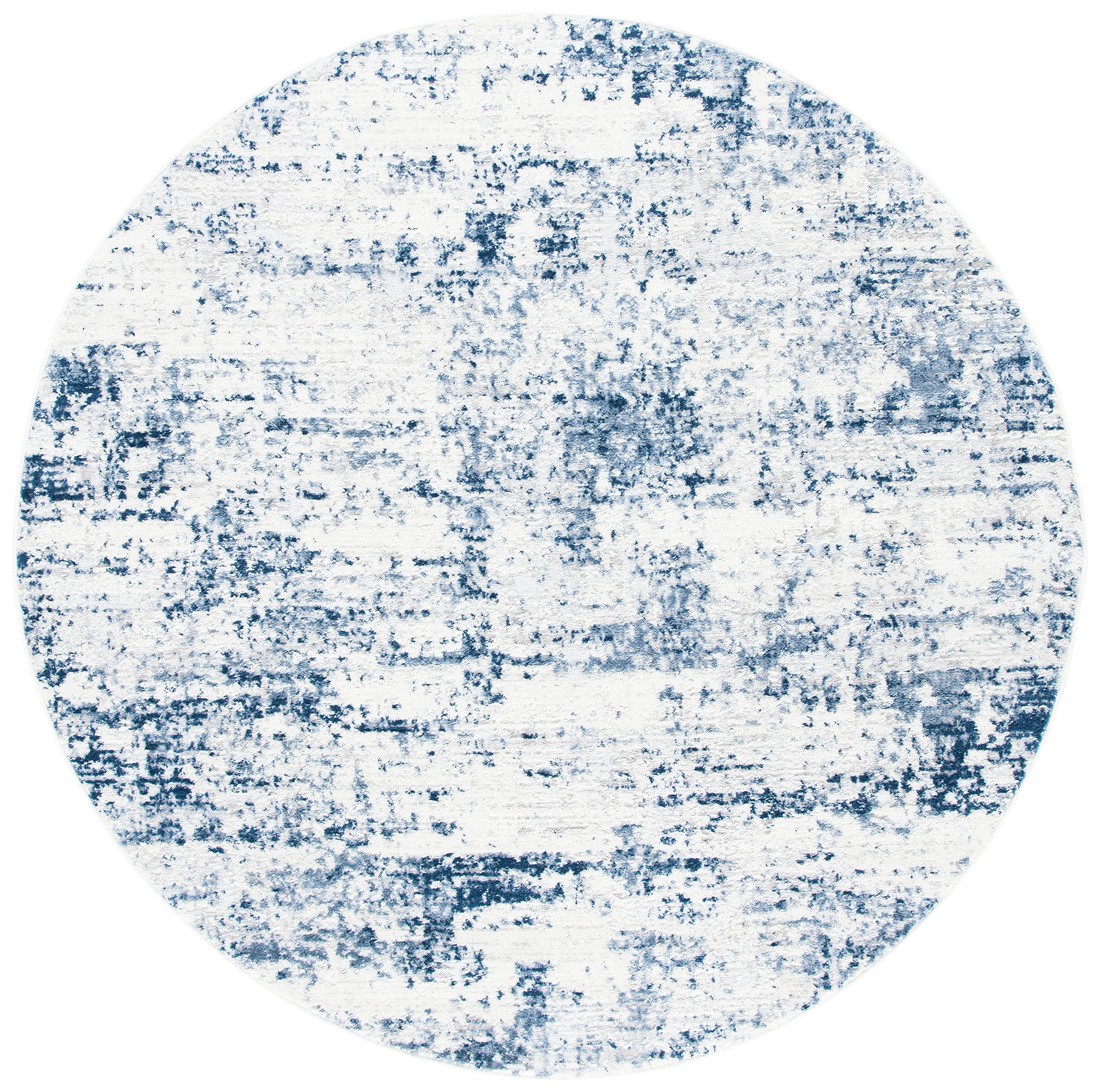 Safavieh Amelia Collection Area Rug - 5'3'' Round, Ivory & Navy, Modern Abstract Design, Non-Shedding & Easy Care, Ideal For Hig