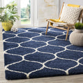 SAFAVIEH Hudson Shag Collection 7 Square Navy/Ivory SGH280C Moroccan Ogee Trellis Non-Shedding Living Room Bedroom Dining Room 