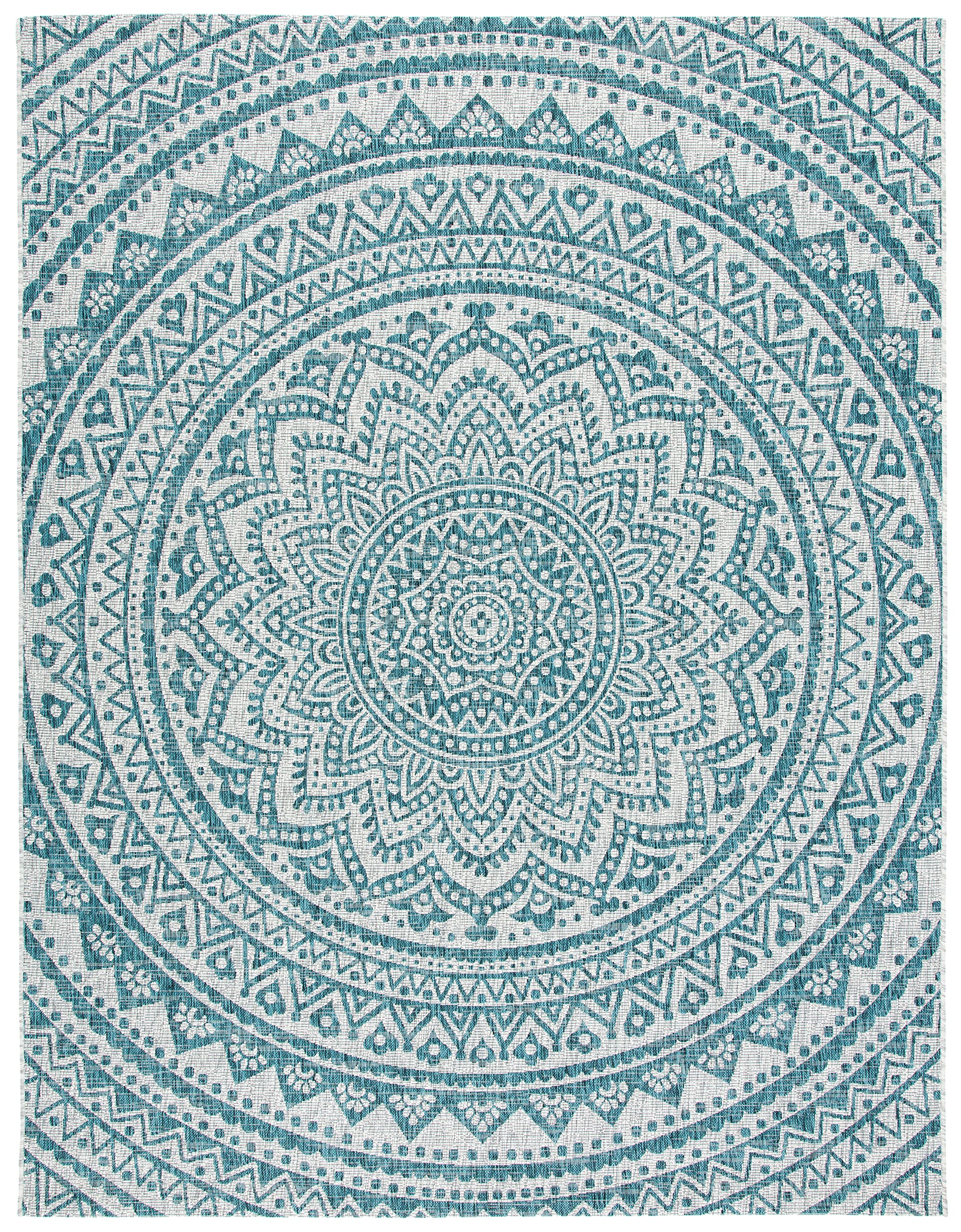 Safavieh Courtyard Collection 8' X 11' Light Grey / Teal Cy8734 Indoor/ Outdoor Waterproof Easy Cleaning Patio Backyard Mudroom Area Rug