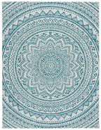 Safavieh Courtyard Collection 8' X 11' Light Grey / Teal Cy8734 Indoor/ Outdoor Waterproof Easy Cleaning Patio Backyard Mudroom Area Rug