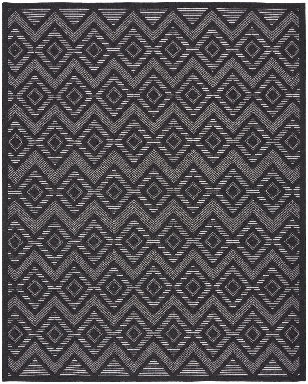 Nourison Versatile Indoor/Outdoor Charcoal/Black 9' X 12' Area Rug, Easy Cleaning, Non Shedding, Bed Room, Living Room, Dining Room, Deck, Backyard, Patio, High Traffic Area (9X12)