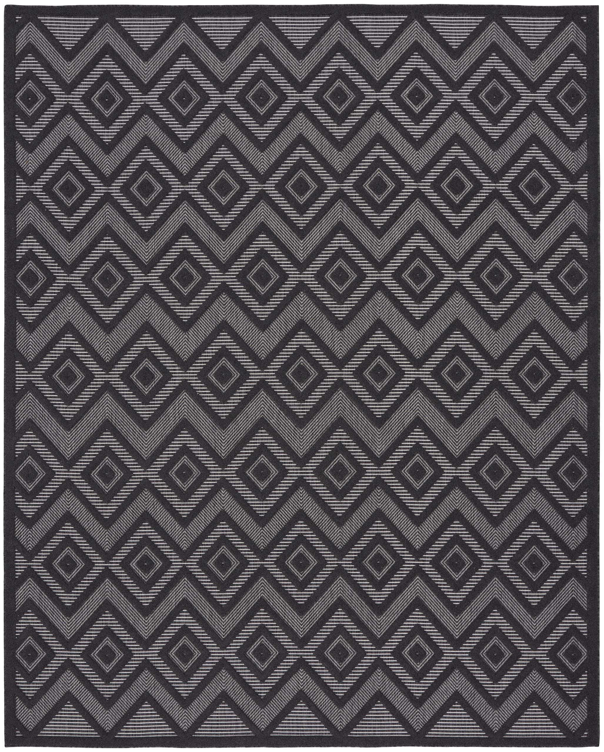 Nourison Versatile Indoor/Outdoor Charcoal/Black 9' X 12' Area Rug, Easy Cleaning, Non Shedding, Bed Room, Living Room, Dining Room, Deck, Backyard, Patio, High Traffic Area (9X12)