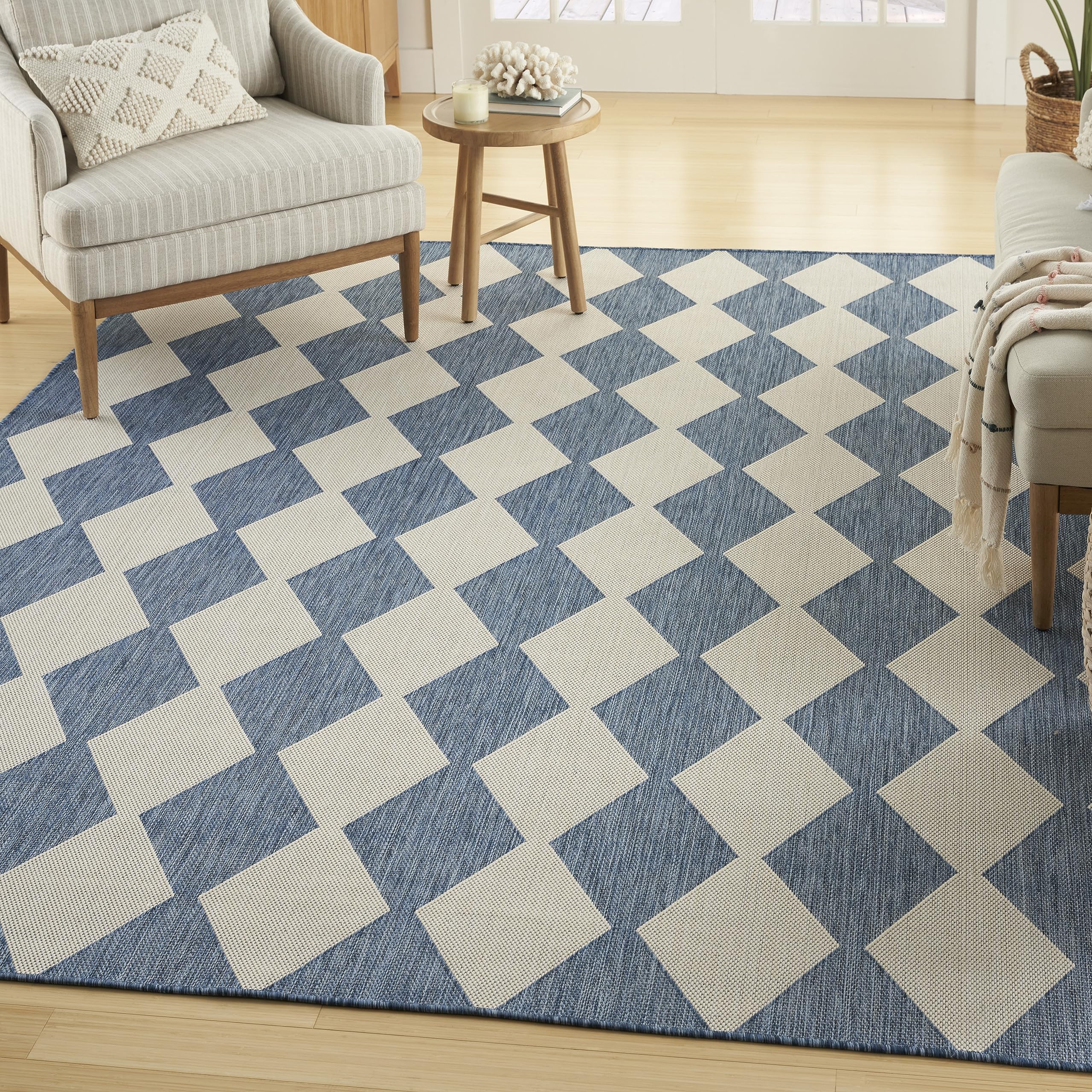 Nourison Positano Indoor/Outdoor Navy Blue 5' X 7' Area Rug, Easy Cleaning, Non Shedding, Bed Room, Living Room, Dining Room, Backyard, Deck, Patio (5X7)