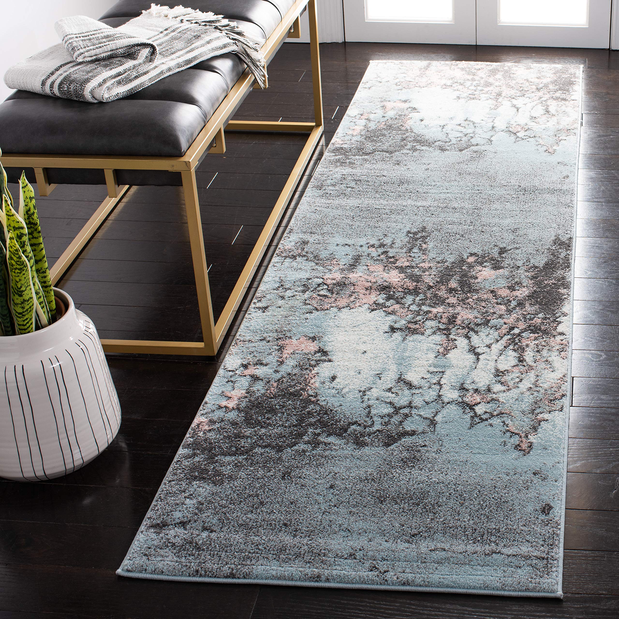 SAFAVIEH Glacier Collection 23 x 8 Blue/Pink GLA125L Modern Abstract Non-Shedding Living Room Entryway Foyer Hallway Bedroom R