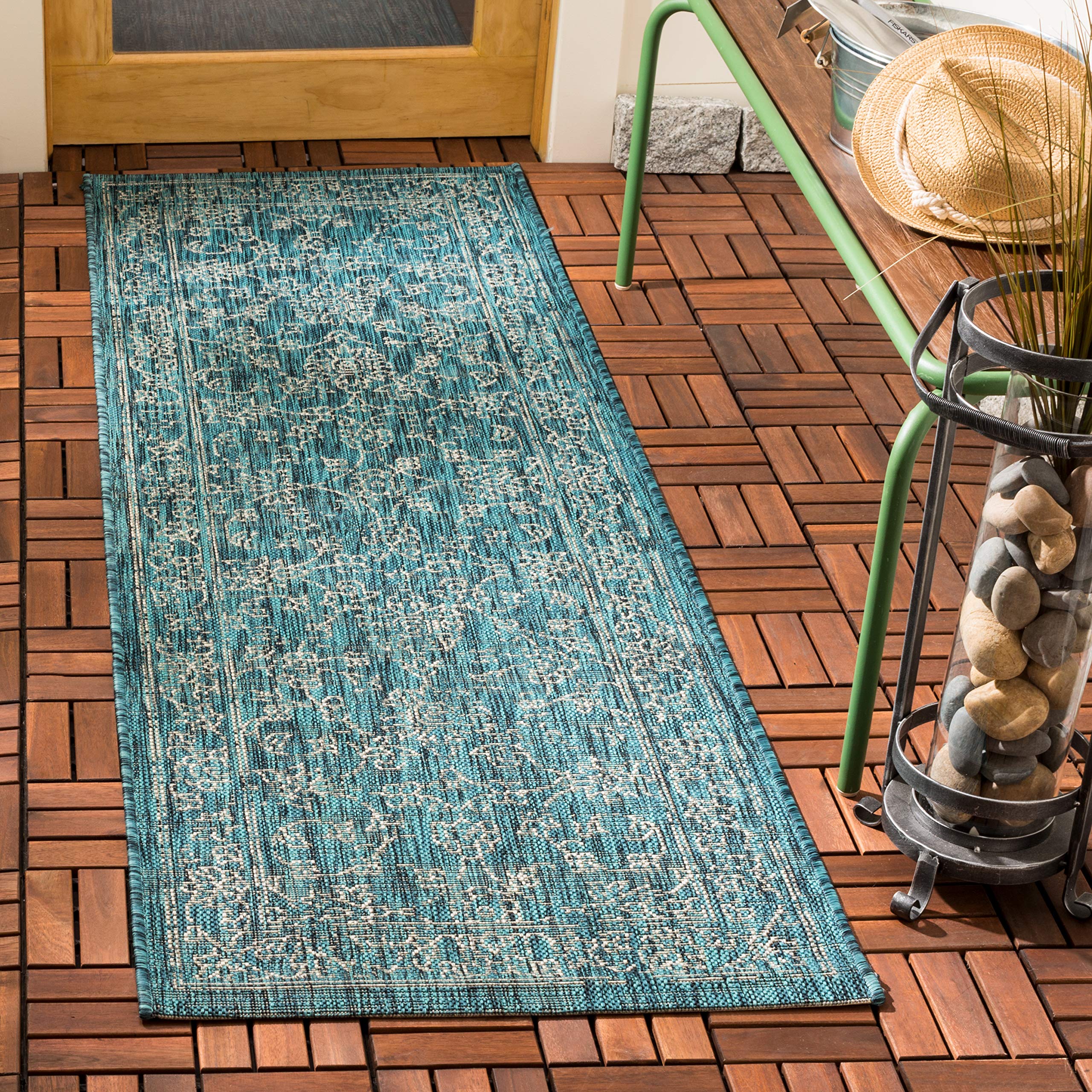 Safavieh Courtyard Collection 2'3' X 22' Turquoise Cy8680 Indoor/ Outdoor Patio Backyard Mudroom Runner Rug
