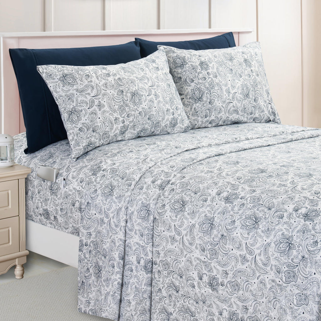 Elegant Comfort Luxury Soft Bed Sheets Paisley Pattern - 1500 Premium Hotel Quality Microfiber Softness Wrinkle And Fade Resistant (6-Piece) Bedding Set, California King, Paisley Navy Blue