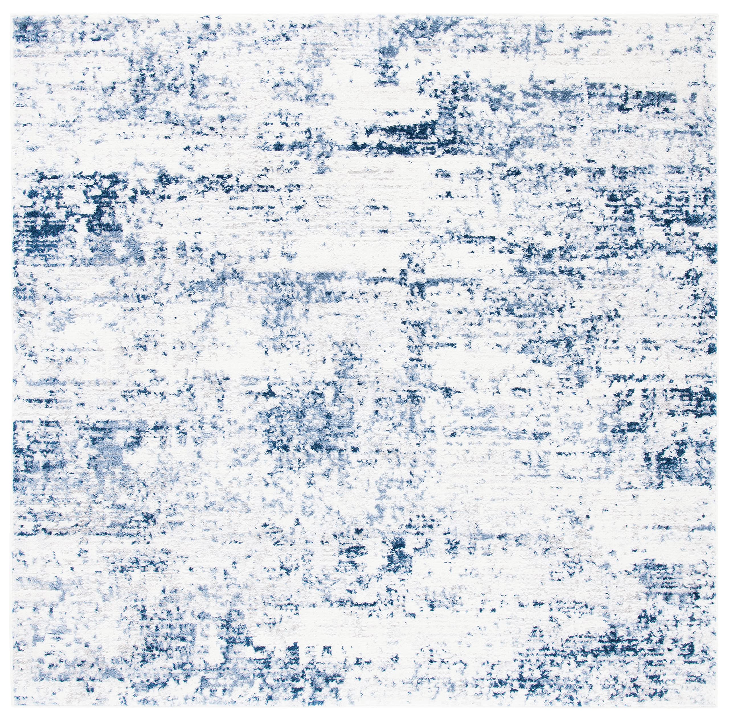 Safavieh Amelia Collection Area Rug - 3' Square, Ivory & Navy, Modern Abstract Design, Non-Shedding & Easy Care, Ideal For High