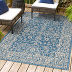 Jonathan Y Smb103A-4 Palazzo Vine And Border Textured Weave Indoor/Outdoor Navy/Gray 4 Ft. X 6 Ft. Area-Rug, Coastal,Easy-Cleaning,Hightraffic,Livingroom,Backyard, Non Shedding