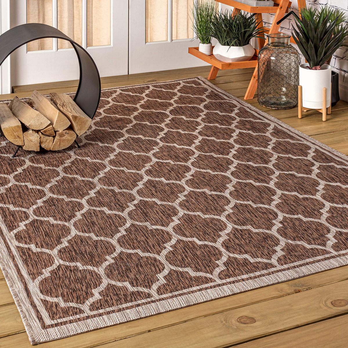 Jonathan Y Smb109B-14 Trebol Moroccan Trellis Textured Weave Espresso/Taupe 10 Ft. X 14 Ft. Indoor/Outdoor Area Rug, Pet Friendl