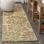 Jonathan Y Smb110A-5Sq Zinnia Modern Floral Textured Weave Indoor Outdoor Area Rug Bohemian Coastal Easy Cleaning Bedroom Kitchen Backyard Patio Non Shedding, 5' Square, Sage/Brown
