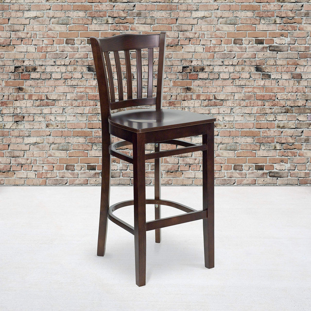 Flash Furniture HERCULES Series Vertical Slat Back Walnut Wood Restaurant Barstool