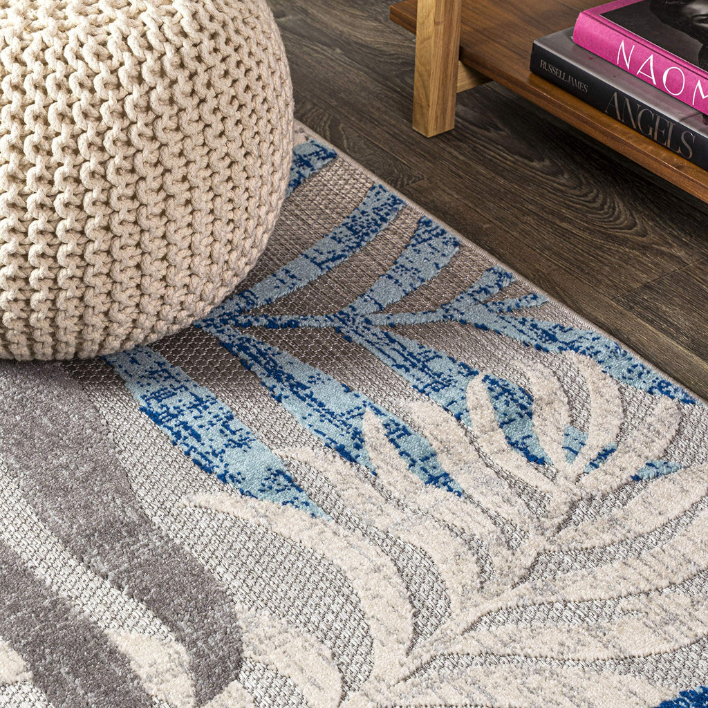 JONATHAN Y AMC100A-6R Indoor Outdoor Area Rug, 6 ft Round, Gray/Blue, Bohemian Floral, Easy-Cleaning, Non-Shedding, High Traffic