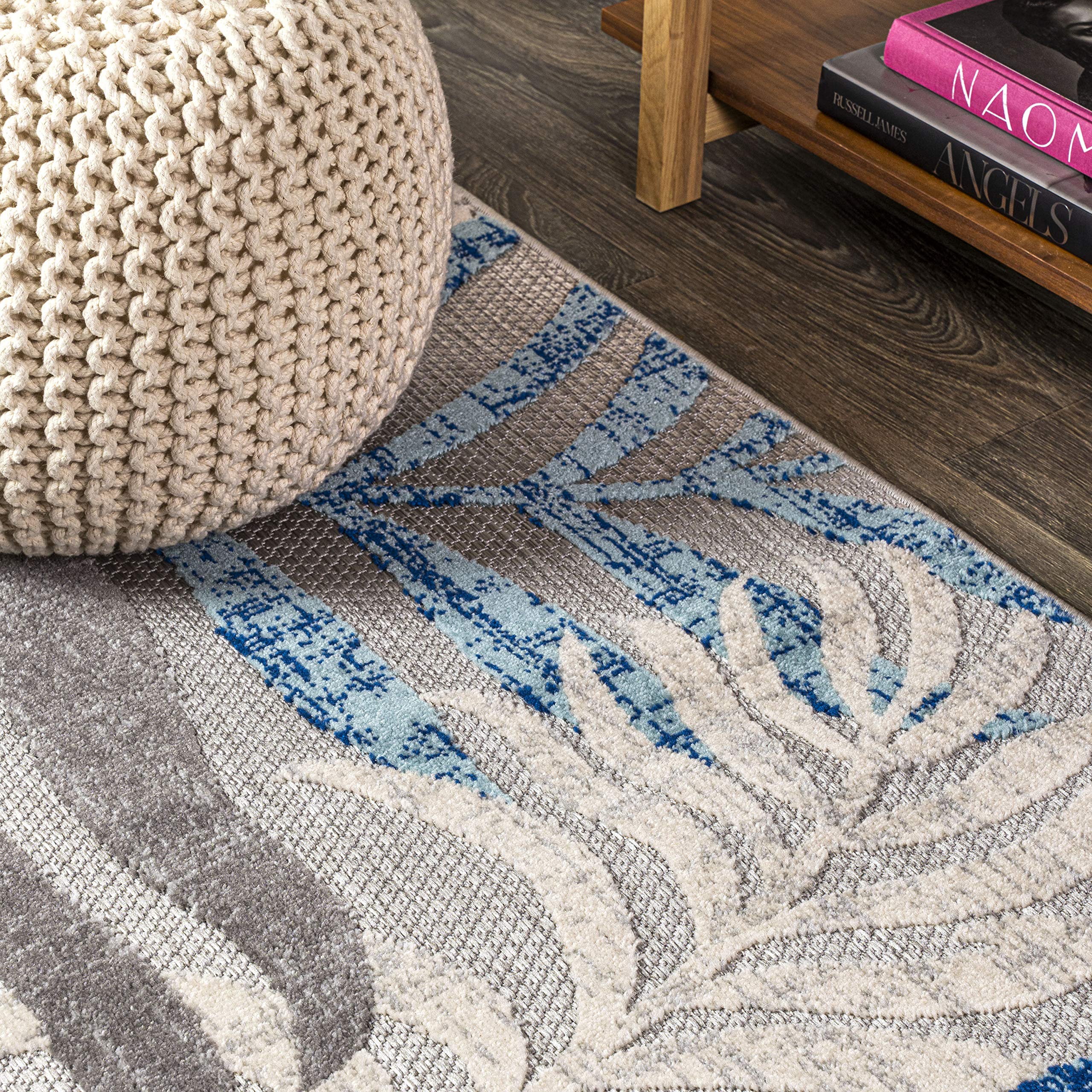 JONATHAN Y AMC100A-6R Indoor Outdoor Area Rug, 6 ft Round, Gray/Blue, Bohemian Floral, Easy-Cleaning, Non-Shedding, High Traffic