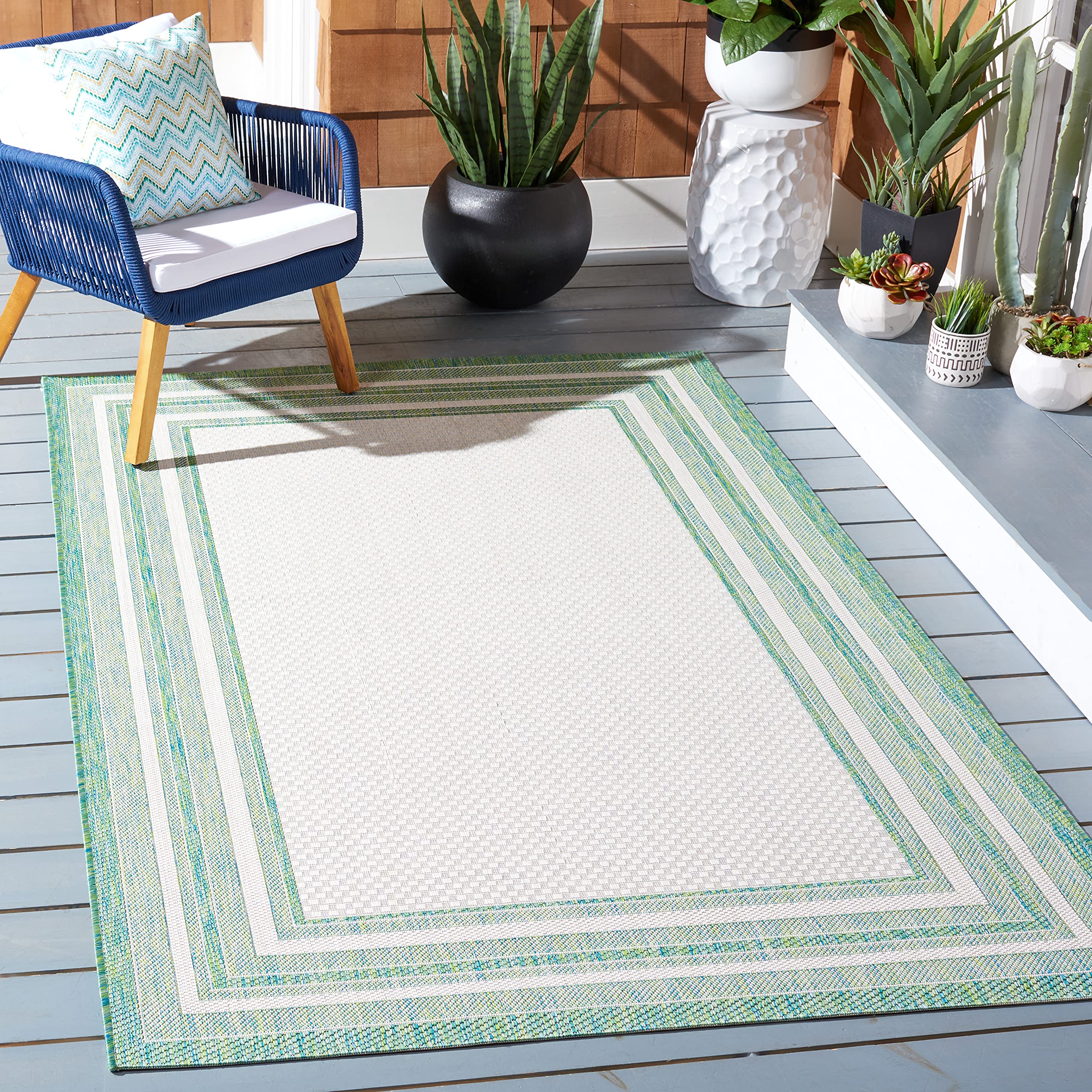 Safavieh Courtyard Collection 8' X 10' Ivory/Green Cy8475 Indoor/-Outdoor Waterproof Easy-Cleaning Patio Backyard Mudroom Area-R