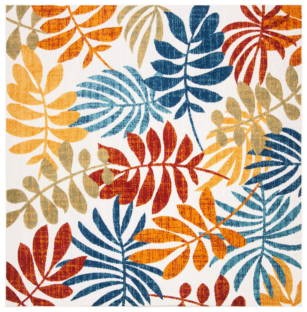 Safavieh Cabana Collection 3' Square Cream/Red Cbn814A Botanical Indoor/ Outdoor Non-Shedding Easy Cleaning Patio Backyard Deck Porch Mudroom Area Rug