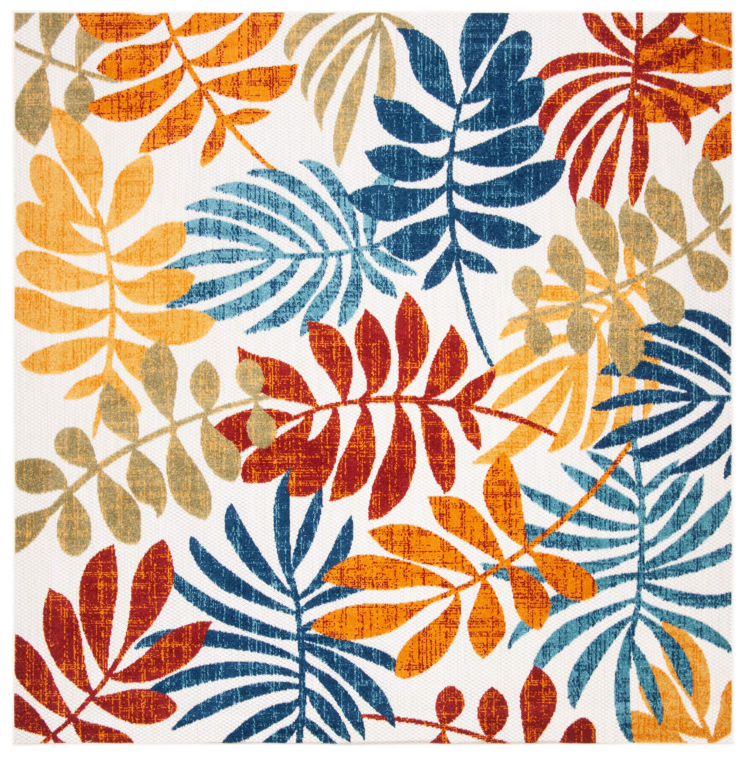 Safavieh Cabana Collection 6'7' Square Cream / Red Cbn814A Botanical Indoor/ Outdoor Non-Shedding Easy Cleaning Patio Backyard Porch Deck Mudroom Area Rug
