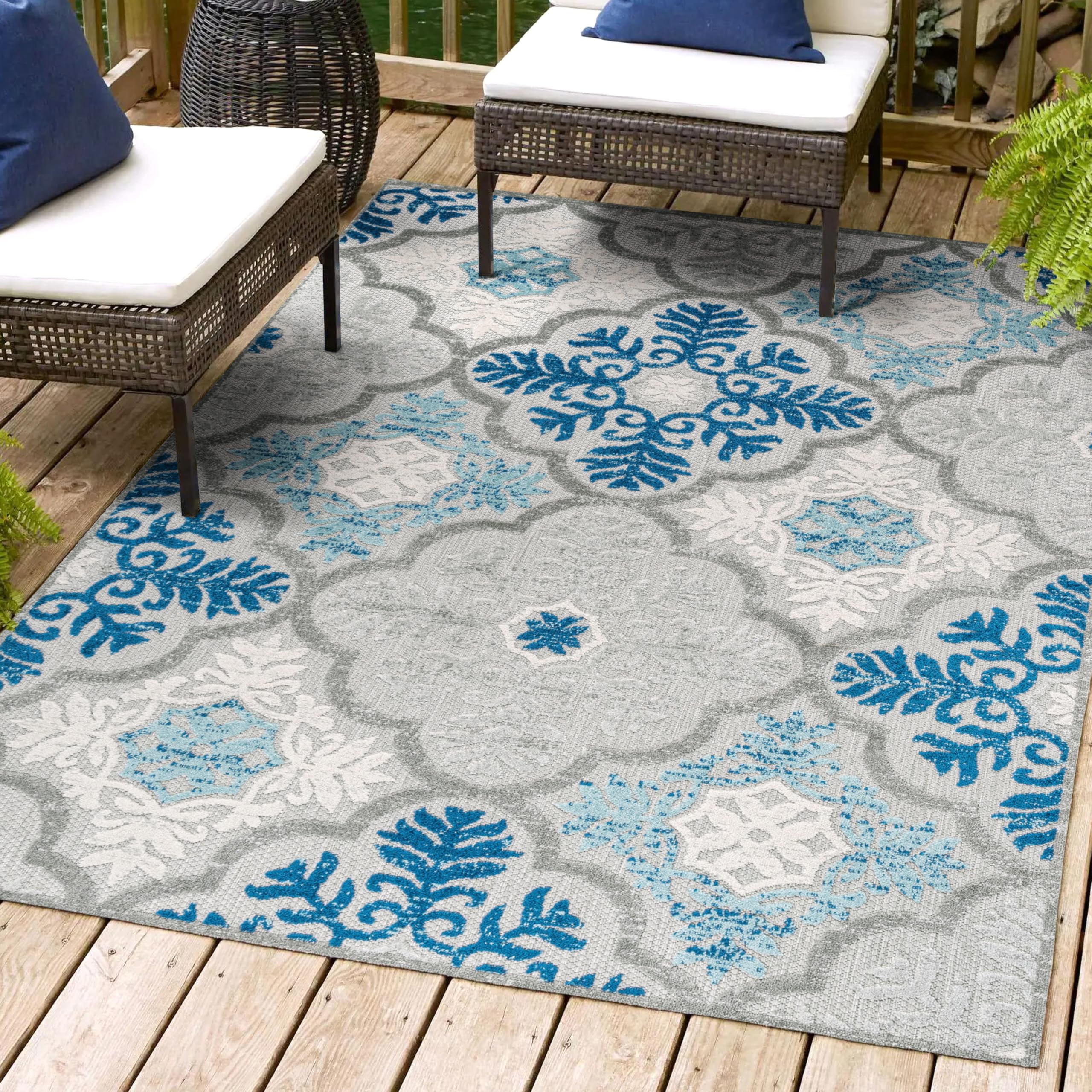Jonathan Y Amc105B-5 Cassis Ornate Ogee Trellis High-Low Indoor Outdoor Area Rug Bohemian Floral Easy Cleaning High Traffic Bedr