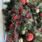 Snowflake Plaid Christmas Wreath Bow - 10' Wide, 18' Long Pre-Tied Bow, Door Decoration, Gift Basket, Swag, Garland, Fall Deco