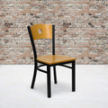 2 Pk. Black Circle Back Metal Restaurant Chair - Natural Wood Back & Seat