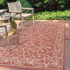 Jonathan Y Charleston Vintage Filigree Textured Weave Indoor/Outdoor Red/Beige 8 Ft. X 10 Ft. Area-Rug, Classic,Easy-Cleaning,Hightraffic,Livingroom,Backyard, Non Shedding (Smb106B-8)