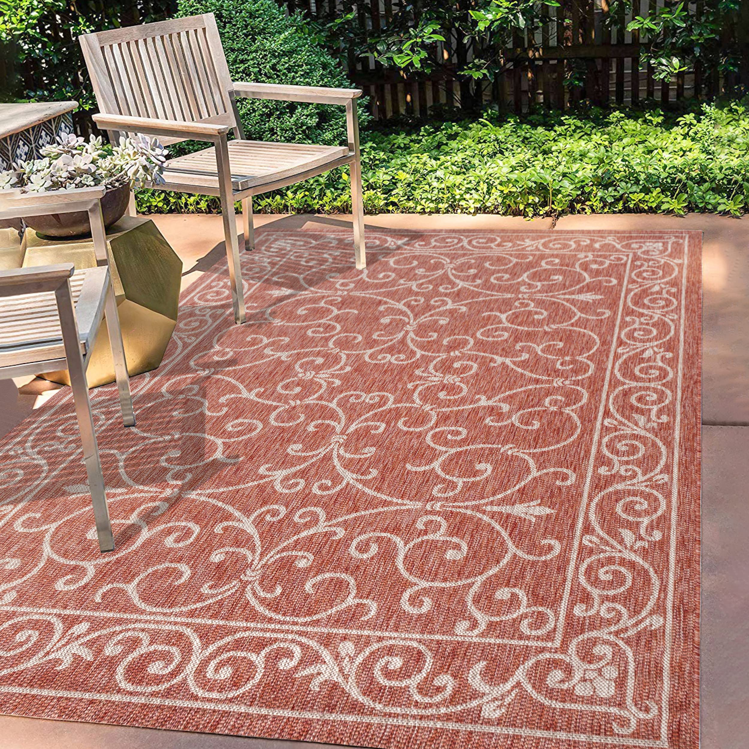 Jonathan Y Charleston Vintage Filigree Textured Weave Indoor/Outdoor Red/Beige 8 Ft. X 10 Ft. Area-Rug, Classic,Easy-Cleaning,Hightraffic,Livingroom,Backyard, Non Shedding (Smb106B-8)