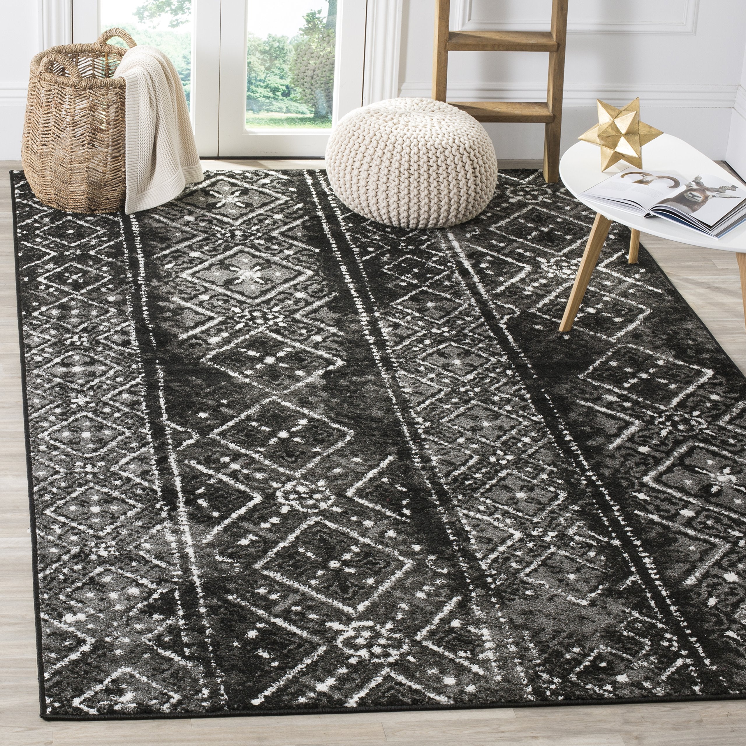 SAFAVIEH Adirondack Collection Area Rug - 8 Square, Black & Silver, Moroccan Boho Distressed Design, Non-Shedding & Easy Care, 