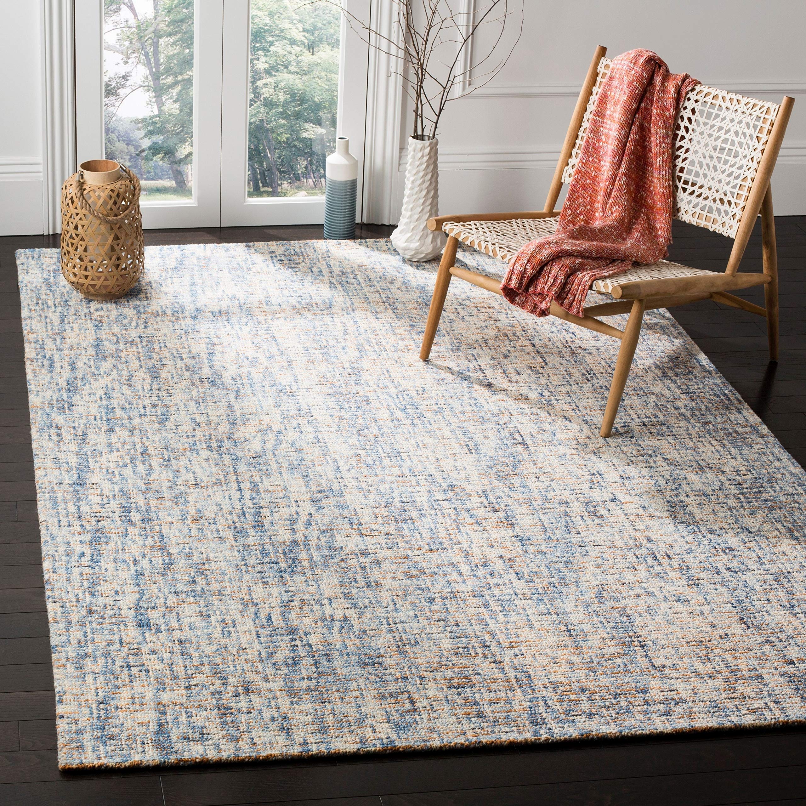SAFAVIEH Abstract Collection Area Rug - 8' x 10', Dark Blue & Rust, Handmade Wool, Ideal for High Traffic Areas in Living Room, 
