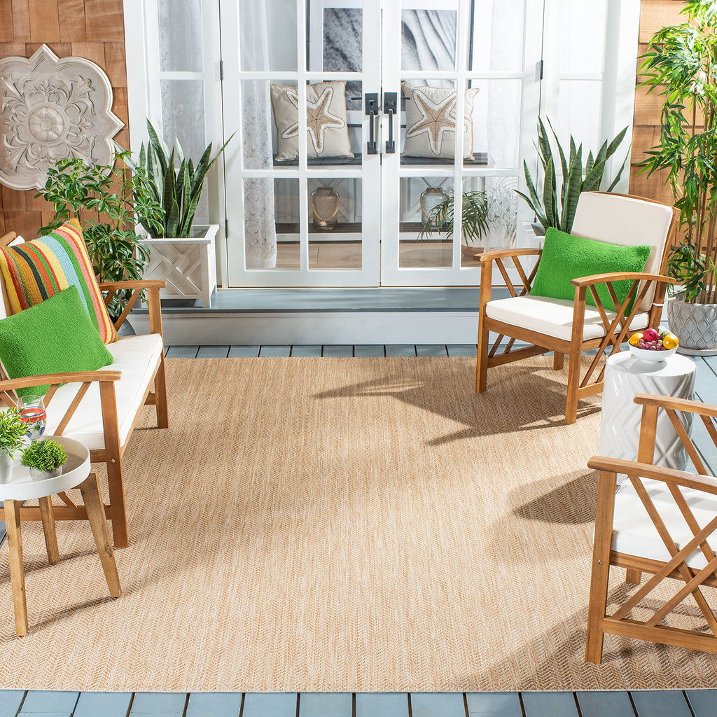 SAFAVIEH Courtyard Collection Area Rug - 8' x 10', Natural & Cream, Non-Shedding & Easy Care, Indoor/Outdoor & Washable-Ideal fo