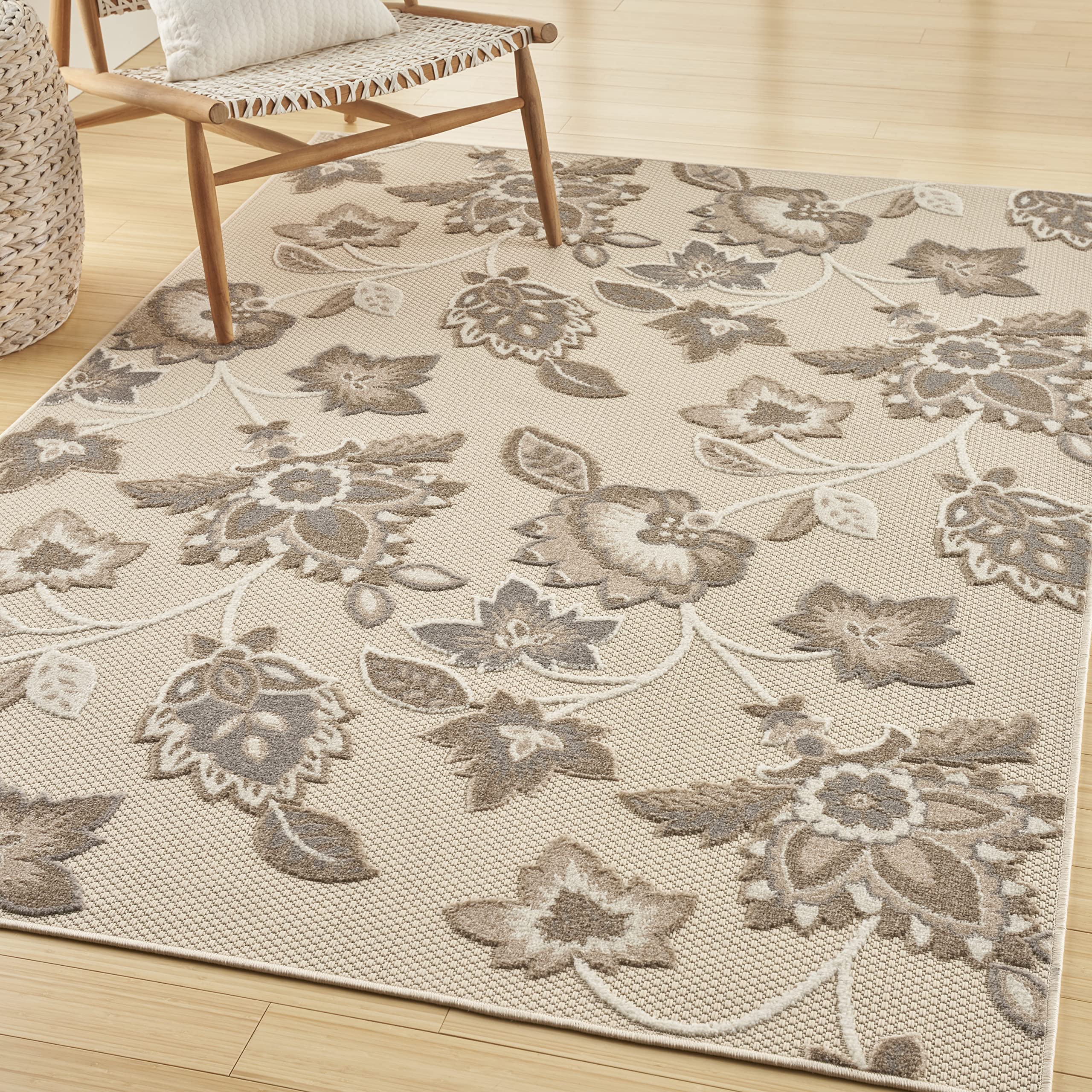 Nourison Aloha Indoor/Outdoor Beige 5'3' X 7'5' Area Rug, Easy Cleaning, Non Shedding, Bed Room, Living Room, Dining Room, Kitchen (5X7)
