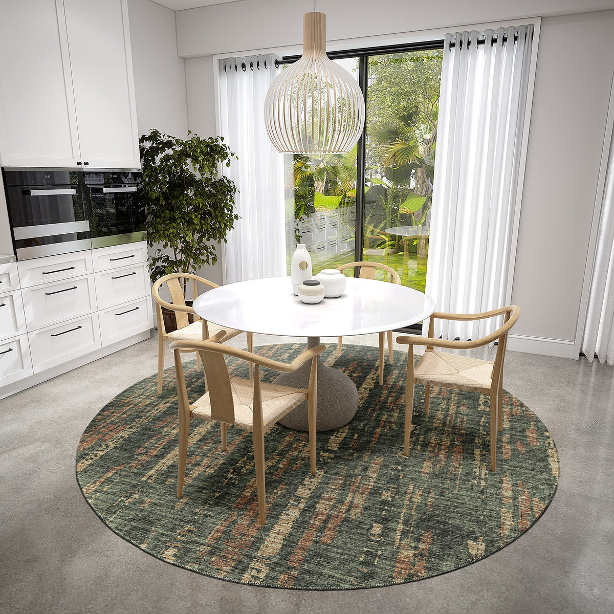 Addison Rugs Rylee Ary36 Green Washable 8' X 8' Indoor Outdoor Round Rug, Easy Clean, Machine Washable, Non Shedding, Bedroom, Entry, Living Room, Dining Room, Kitchen, Patio Rug