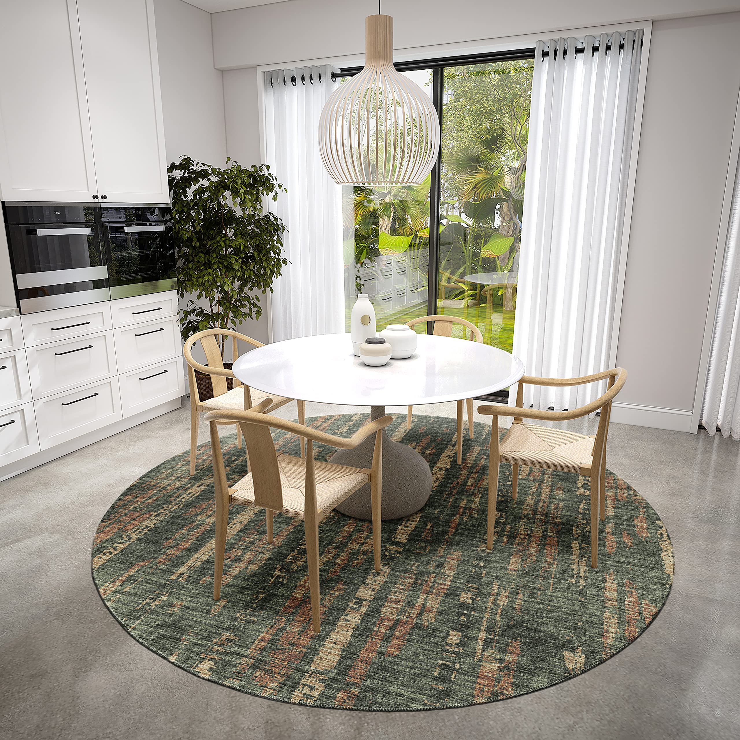 Addison Rugs Rylee Ary36 Green Washable 8' X 8' Indoor Outdoor Round Rug, Easy Clean, Machine Washable, Non Shedding, Bedroom, Entry, Living Room, Dining Room, Kitchen, Patio Rug
