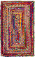 SAFAVIEH Cape Cod Collection Area Rug - 3 Square, Red & Multi, Handmade Boho Braided Jute & Cotton, Ideal for Entryway, Kitchen