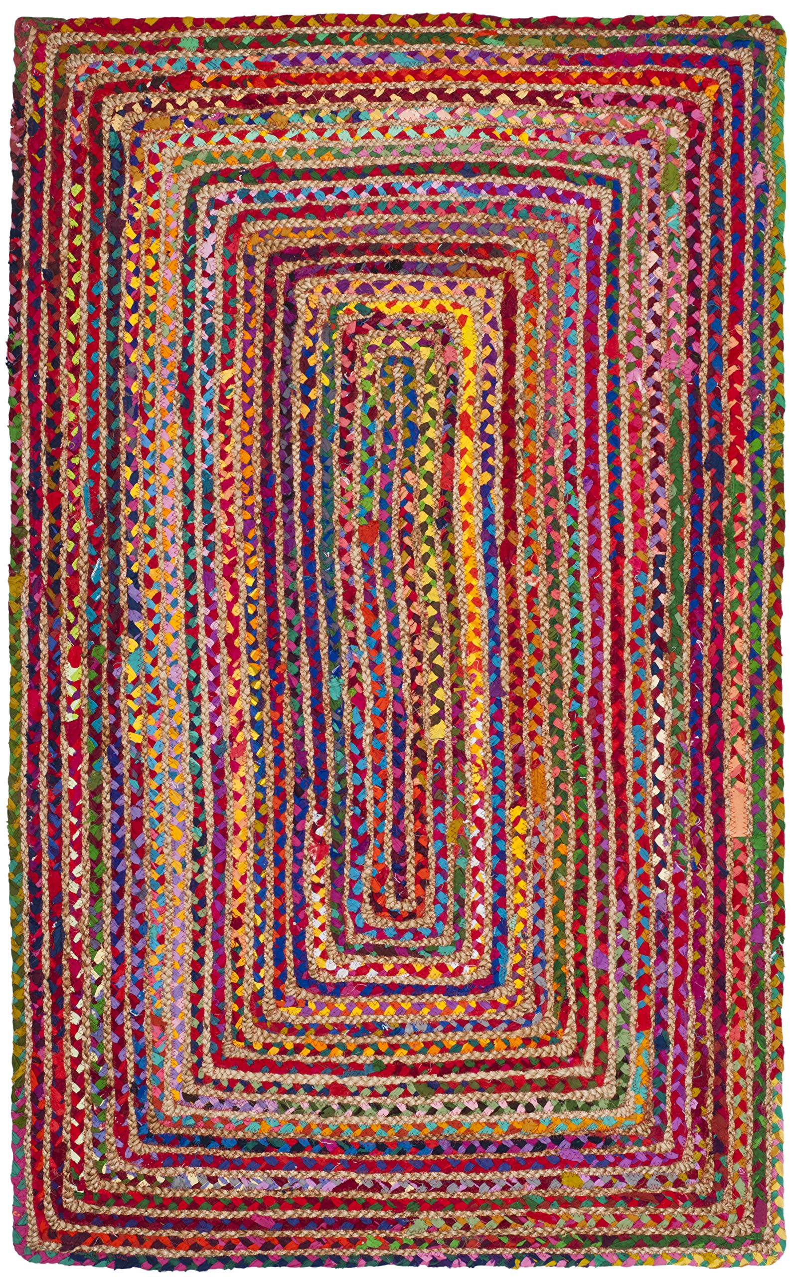 SAFAVIEH Cape Cod Collection Area Rug - 3 Square, Red & Multi, Handmade Boho Braided Jute & Cotton, Ideal for Entryway, Kitchen
