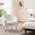Yaheetech Sherpa Fabric Accent Chair, Modern Cozy Vanity Chair with Gold Metal Legs, Boucle Fabric Armchair with Removable Seat 