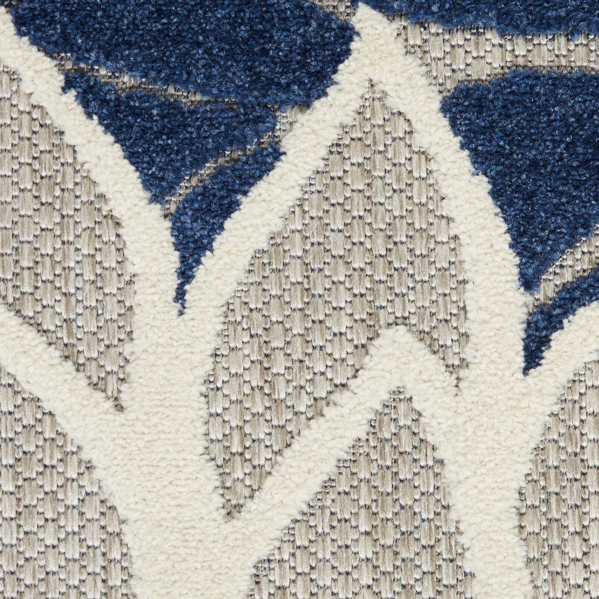 Nourison Aloha Indoor/Outdoor Floral Ivory/Navy 5'3' X 7'5' Area Rug, (5' X 8')