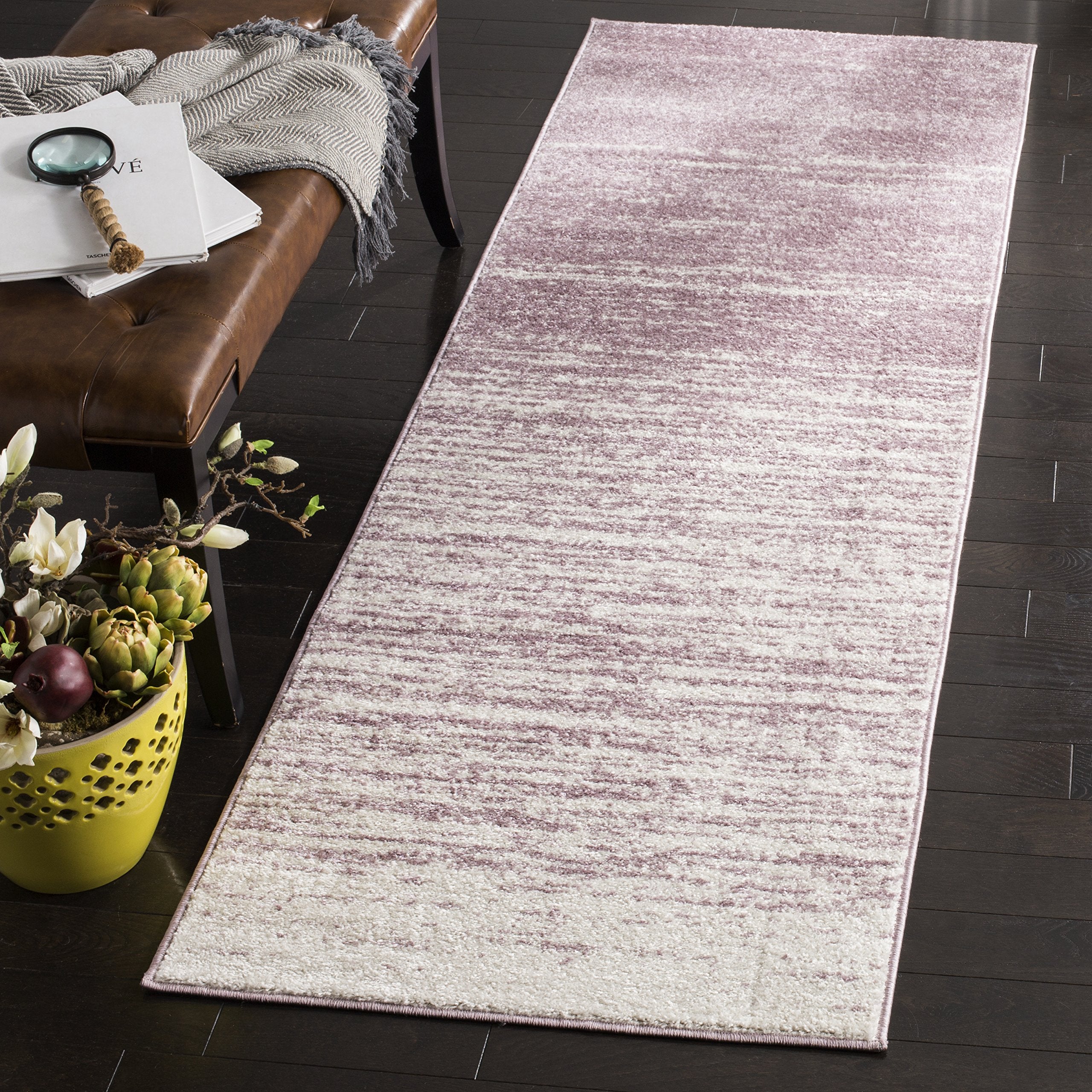SAFAVIEH Adirondack Collection Runner Rug - 26 x 14, Cream & Purple, Modern Ombre Design, Non-Shedding & Easy Care, Ideal for 