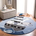 SAFAVIEH Carousel Kids Collection Area Rug - 53 Round, Blue & Grey, Animal Design, Non-Shedding & Easy Care, Ideal for High Tra