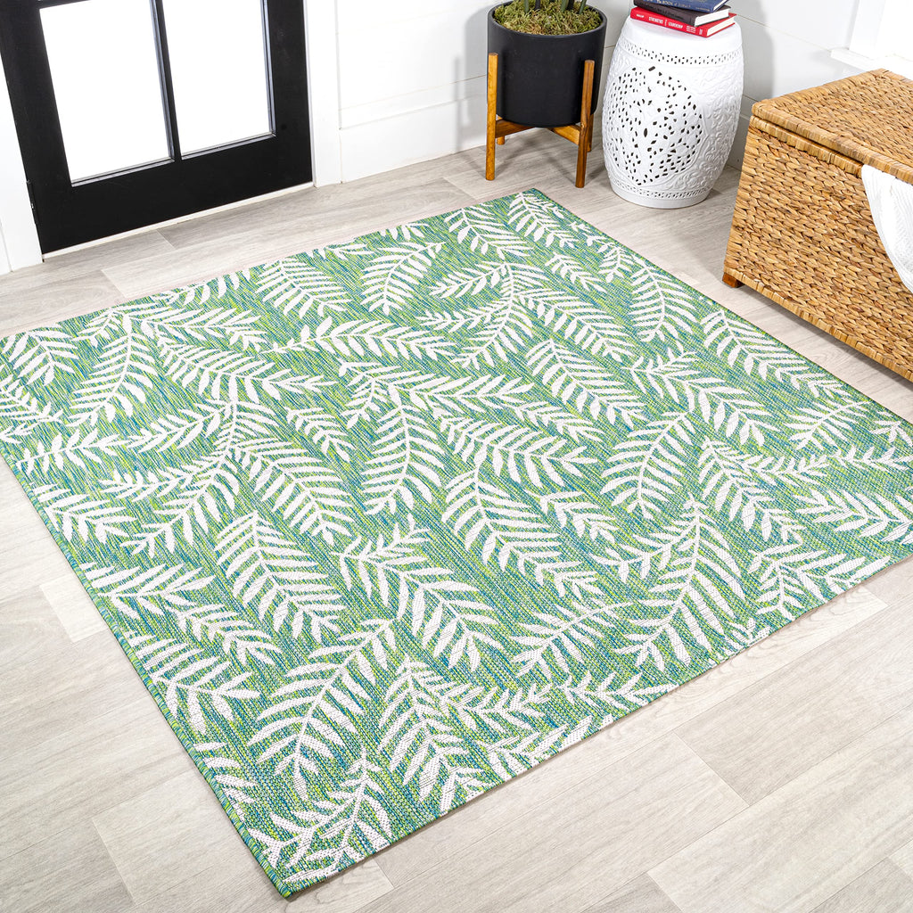Jonathan Y Smb119G-5Sq Nevis Palm Frond Indoor Outdoor Area Rug, Coastal Casual Country & Floral Easy Cleaning,Bedroom,Kitchen,Backyard,Patio,Non Shedding, Cream/Green, 5' Square